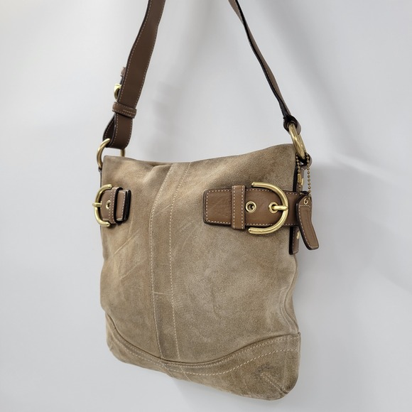 VTG Y2K Coach #3567 Small Camel Tan Suede Leather Buckle Accent Hobo - Picture 6 of 16